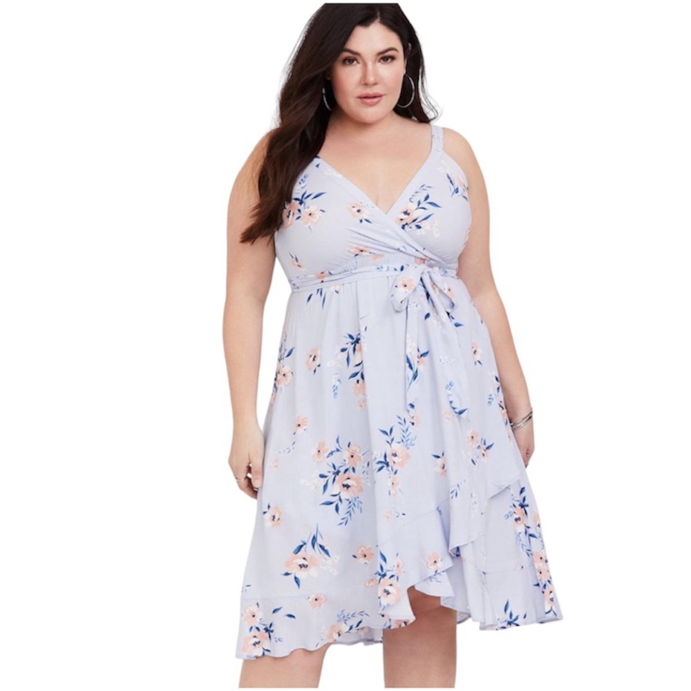 Torrid Light Blue Floral Wrap Midi Dress - Plus Size